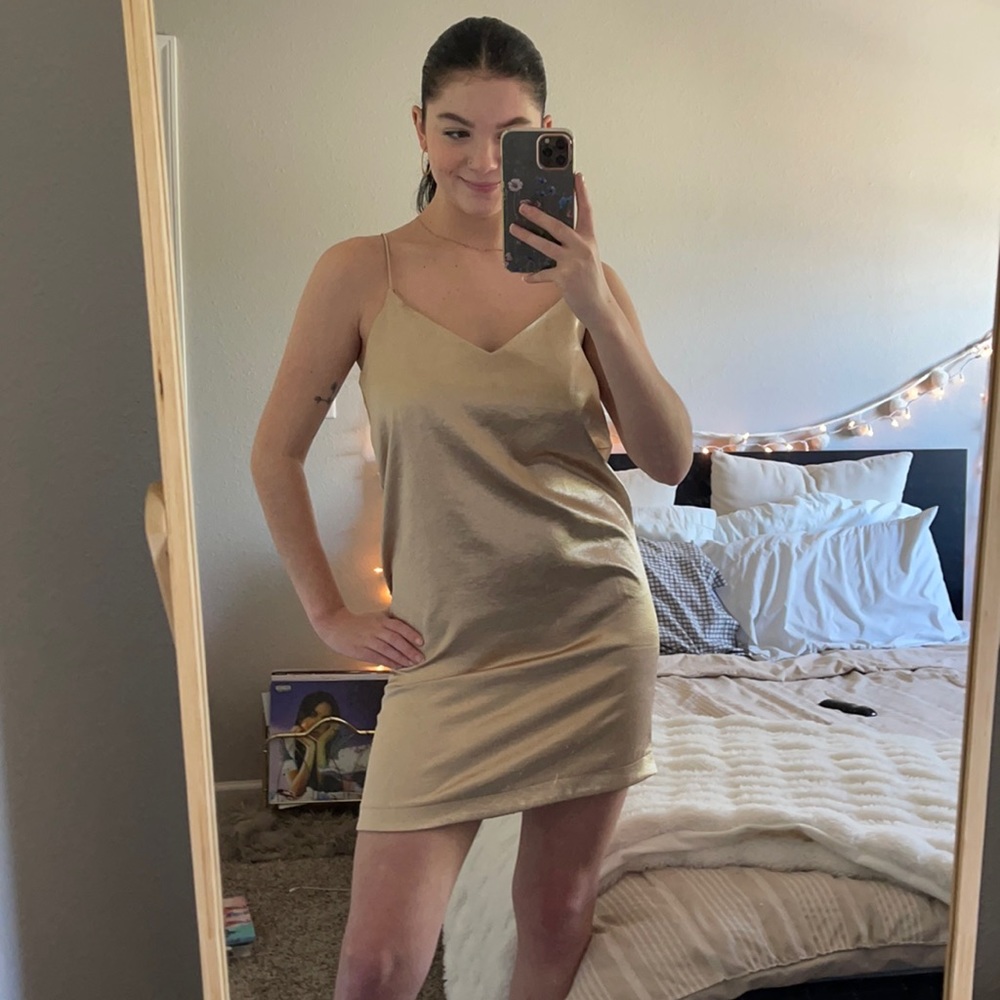Gold metallic shift dress
